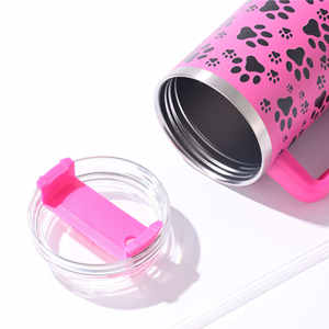 BORGE Copo de aço inoxidável com alça e canudo gravado a laser com estampa de pata de gato e leopardo 40 onças - Product Image 3