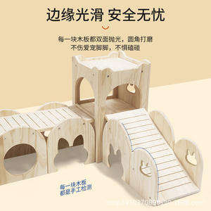 <span class=keywords><strong>Grand</strong></span> château de lapin en bois avec mangeoire à foin amovible et rampe d'intérieur pour petits animaux Habitat pour lapins - Product Image 6