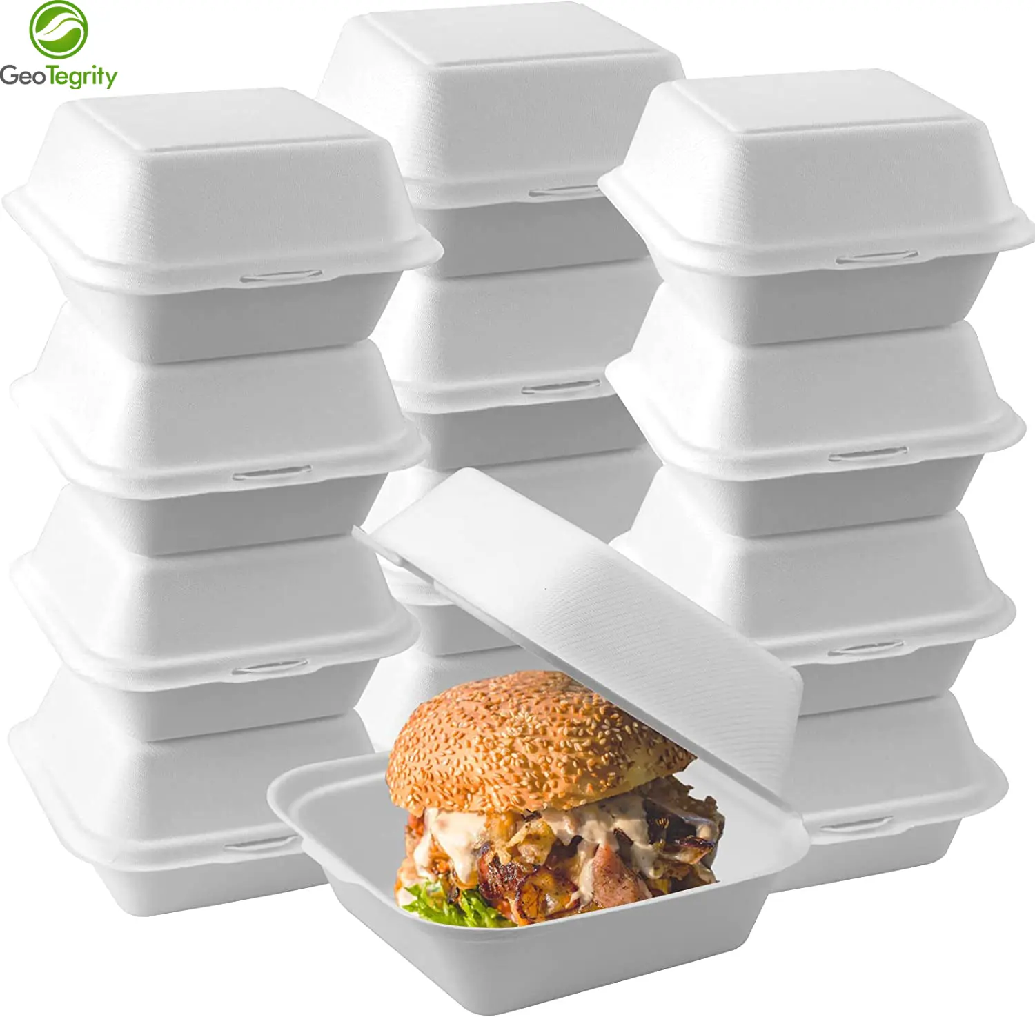 Özelleştirilmiş tek kullanımlık Microwavable biyobozunur şeker kamışı Bagasse gıda kapları Burger ambalaj kutusu