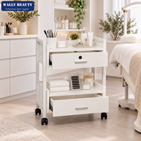 Chariot de rangement pour salon de beauté blanc, chariot utilitaire roulant avec 2 tiroirs, étagère ouverte, verrou et roulettes
