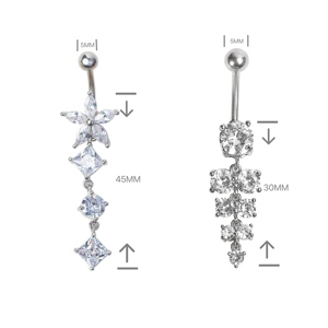 Anelli per <span class=keywords><strong>ombelico</strong></span> da donna in acciaio inossidabile placcato oro PVD 18K, con zirconi pendenti a barra curva, gioielli per <span class=keywords><strong>piercing</strong></span> corporeo - Vendita calda - Product Image 4