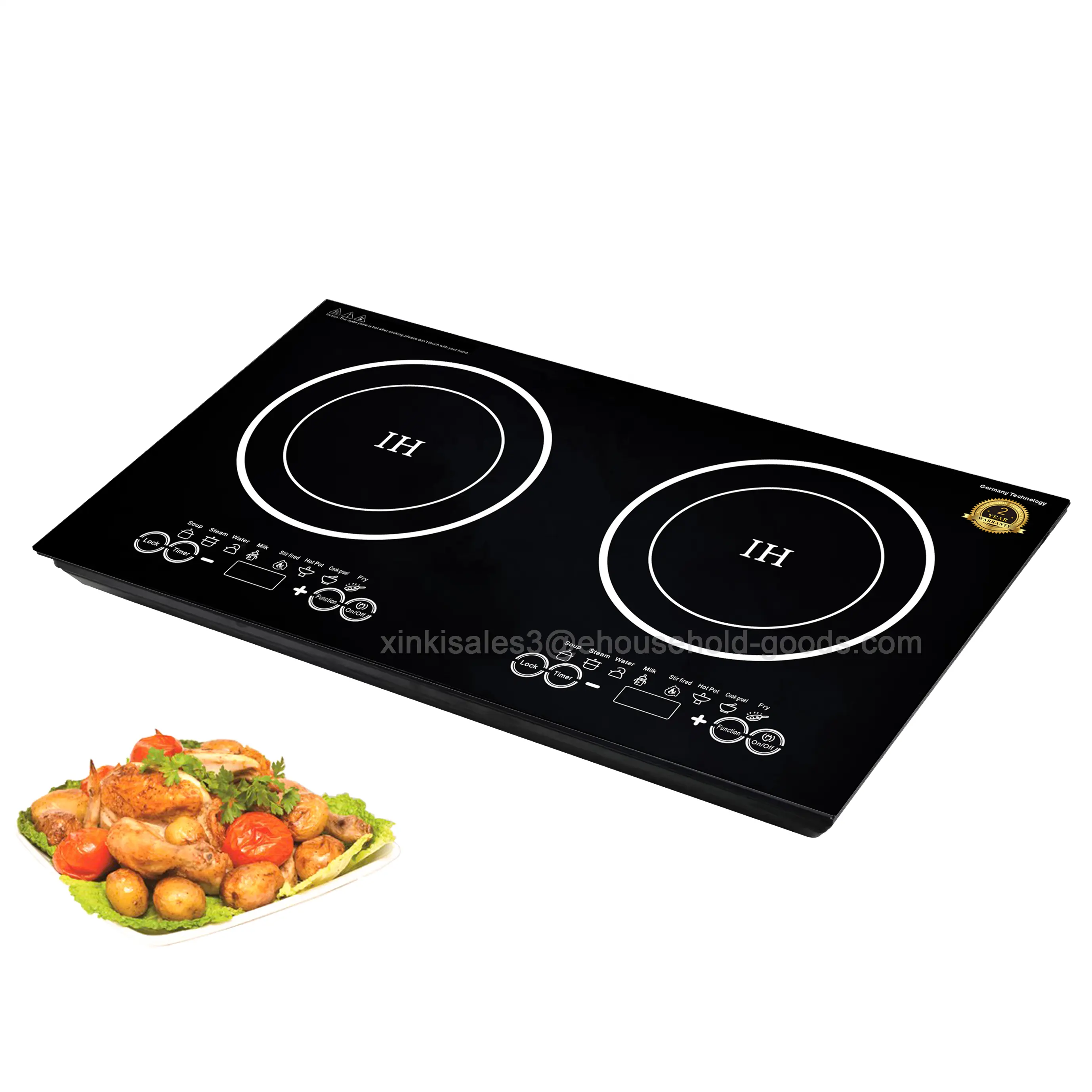 Model baru 4000W kompor listrik hob 2 burner, kompor listrik sentuh pelat kristal induksi ganda, kompor cooktop