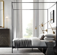 RH 19. C. Französisch Eisen Sperrholz Panel Baldachin Weiches Bett Twin Size Luxus Schmiedeeisen Rahmen Leder Cabrio Kopfteil Antik