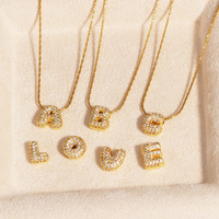 Collar con Letra Inicial A-Z Chapado en Oro de 18K con Circonitas, Colgante de Letra Burbuja, Cadena de Cuerda Trenzada, Amuleto Alfabético para Mujer