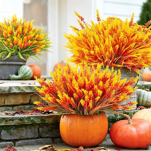 Fleurs artificielles Yuyao, herbe de printemps jaune et rouge, plante en pot, décoration extérieure pour la maison - Product Image 2