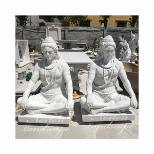 Fabrika toptan özel Hindu tanrı heykel el-oyma beyaz büyük mermer Lord Shiva heykeli için bahçe