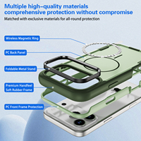 Coque Magnétique Antichoc Armor pour iPhone 17 16 Pro Max, Housse Mate Anti-Traces de Doigts avec Béquille Pliable pour Objectif d'Appareil Photo