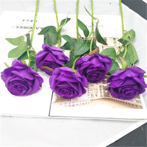 V-1008 Vente directe d'usine, prix bas, rose artificielle en soie à tige verte unique, feuille verte, fleur de rose en soie artificielle pour décoration de mariage - Product Image 4