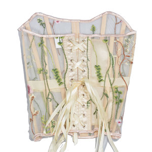 Artistic Floral Embroidery Sheer Mesh Strapless <b>Corset</b> Boned Waist Shaper Overbust Bodice for Photoshoot - Product Image 5
