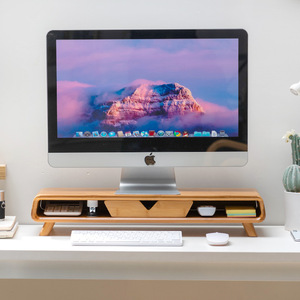 Support d'écran d'ordinateur en bambou Yaoda, grand support incurvé pour moniteur, organisateur de bureau, support de rangement pour clavier, style moderne minimaliste - Product Image 1