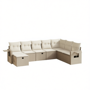 Conjunto de Sofás de Jardín de Ratán Beige, Muebles de Exterior con Almacenamiento, Diseño Contemporáneo, Cojines de Espuma de Alta Densidad Resistentes al Agua - Product Image 1