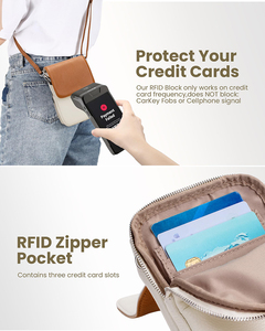Genuine Leather Crossbody Bags for Women, Cell Phone Cross body <b>Purse</b> Bag with RFID Blocking Card Slots Beige & Brown - Product Image 3