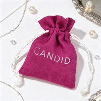 Petit sac à cordon en velours imprimé argenté personnalisé, pochette anti-poussière pour colliers, boucles d'oreilles, bracelets, emballage cadeau en suède pour bijoux