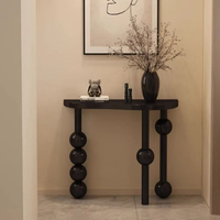 Console d'entrée vintage en bois massif avec miroir, style rétro français, table de couloir, bureau d'entrée, design moderne, luxe léger, minimaliste, salon