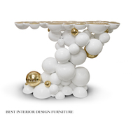 Console Design Italien Moderne de Luxe en Acier Inoxydable Métal Blanc et Or avec Miroir pour Entrée