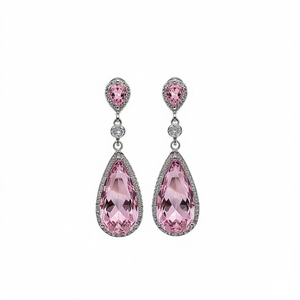 Boucles d'oreilles en cristal rose pour femmes, en argent 925, en forme de goutte d'eau, bijoux romantiques pour fête, E1468 - Product Image 1