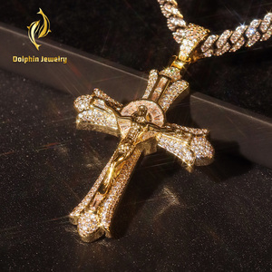 Bijoux fins en <span class=keywords><strong>argent</strong></span> sterling 925, pierres moissanite baguette, pendentif croix classique, pendentif Jésus, pour homme et femme, religieux - Product Image 2