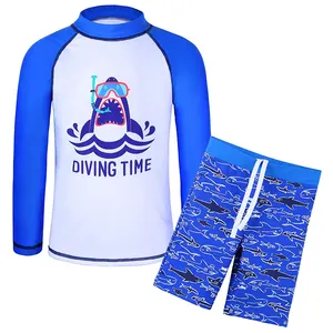 Kids Boys UPF 50+ UV Swimwear Sun Protective Long Sleeve Two Piece Swimsuit