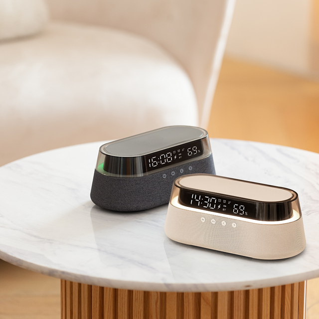 Update Big Charging Board HiFi Stereo Warm Light Wireless Speaker,  15W Wireless Charger Clock Music Speaker