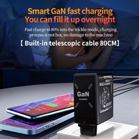 Cargador Rápido Universal GaN de 20W con Enchufe Plegable, Cable Tipo C Retráctil Doble y Adaptador USB A QC3.0 para Viajes