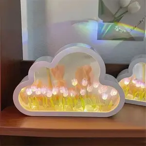 סוללה בסגנון חדש מופעל עבור עיצוב מסיבת יום של ולנטיין פרח צבעוני ורוד פיה בעבודת יד אור במראה ענן