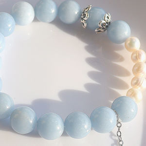 Bracelet en perles d'angélite bleu clair avec breloque fleur en <span class=keywords><strong>perle</strong></span> et argent, chaîne ajustable, bijoux de mode - Product Image 4