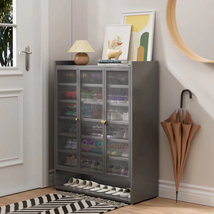 Meuble à chaussures en acier durable à 7 niveaux, étagère de rangement pour entrée de salon, armoire à chaussures à <span class=keywords><strong>3</strong></span> <span class=keywords><strong>portes</strong></span> avec verre - Product Image 3