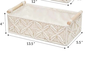 Cesta de Almacenamiento Rectangular Multifuncional de Macramé Boho, Ecológica, de Cuerda de Algodón, Blanca, Tejida, para Decoración del Hogar, para Escritorio - Product Image 2