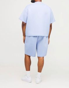 Conjunto de Verano 100% Algodón Azul Polvoriento: Camiseta Oversize de Corte Cuadrado y Pantalones Cortos Relajados - Product Image 2