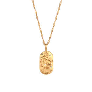 Collar de moneda del zodiaco chapado en oro de 18 quilates para mujeres y hombres Constellat Ion horóscopo astrología colgante collares joyería de la <span class=keywords><strong>suerte</strong></span> - Product Image 6