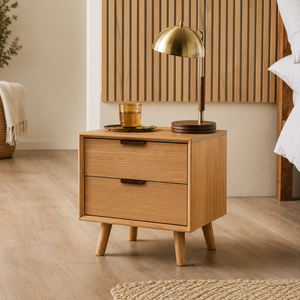 Mesita de Noche Contemporánea de Madera Maciza con Dos Cajones, Mesa de Noche Minimalista para Dormitorio, para Diseño Interior Moderno - Product Image 5