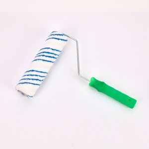 Couverture en polyester de brosse de <span class=keywords><strong>rouleau</strong></span> de peinture industriel/bricolage de <span class=keywords><strong>rayure</strong></span> bleue de haute qualité avec la poignée en plastique verte pour la peinture - Product Image 4