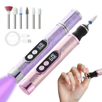 Lime à ongles électrique portable 2-en-1 en forme de stylo avec écran LED, mini lime à ongles 180 mAh, machine de manucure professionnelle avec lampe UV