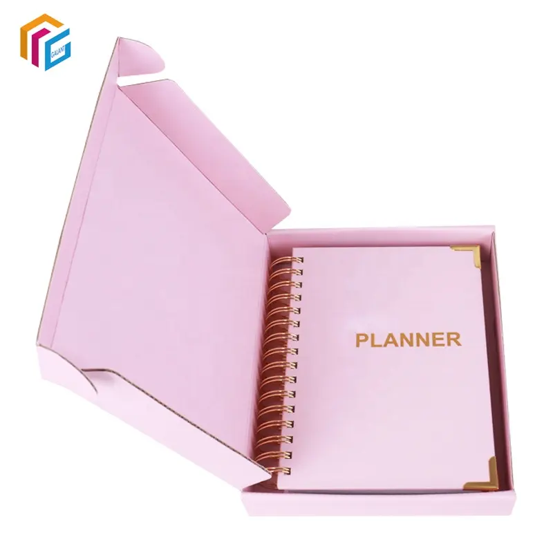 Benutzer definierte Mailer Box Hardcover Goldfolie Logo A5 Spirale Undatierte Wochen ziele Journal Planer Buch Agenda