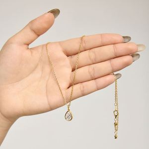 Collier pendentif Dylam, nouveau design simple, or fin 18 carats plaqué rhodium, argent 925, solitaire, forme goutte d'eau, zircone 5A, 2,5 carats - Product Image 5