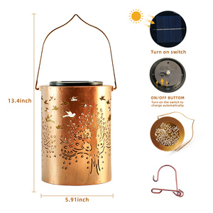Lanterne de jardin cylindrique <span class=keywords><strong>solaire</strong></span> LED étanche blanc chaud <span class=keywords><strong>projecteur</strong></span> décoratif multi-motifs pour paysage extérieur fer ROHS - Product Image 1