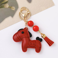 Porte-clés en cuir PU 3D Cheval Mignon 2026 - Pendentif Breloque Écologique Tendance pour Femmes, Cadeaux Équestres, Vente en Gros