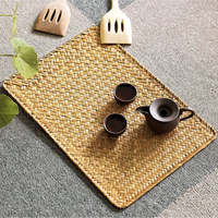 Sets de table rectangulaires en bambou tressé de style japonais, écologiques, réversibles, style rustique, dessous de verre, napperons de table essuyables