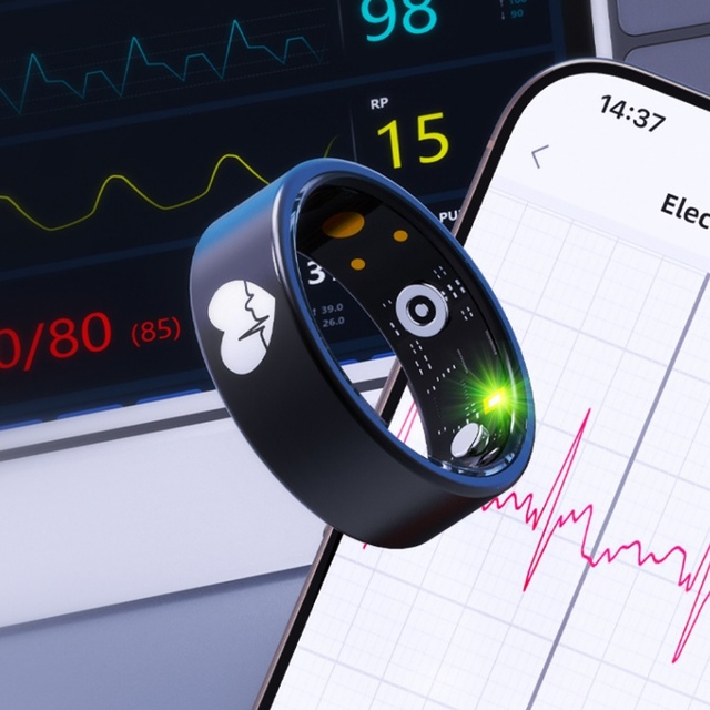ECG Stainless Steel Smart Ring Men Women Health Fitness Tracker IP68 Waterproof Heart Rate Sleep Activity Wireless App Control