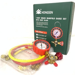 ชุดเกจวัดแรงดันทองเหลืองแบบทางเดียว Hongsen พร้อมกระจกมองระดับน้ำยา R410A R22 R134a R407c รุ่น HS-473AL HS-473AH - Product Image 2