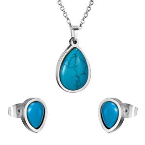 ชุดเครื่องประดับดูไบ ทองคำแท้ 18k ดีไซน์หรูหรา รูปทรงหยดน้ำ ประดับด้วยหินบลูไพน์ สแตนเลสสตีล ชุดเครื่องประดับสำหรับสุภาพสตรี - Product Image 4