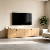 Moderner Langlebiger Massivholz Wohnzimmer TV-Schrank mit 4 Türen Flachbildschirm-Design
