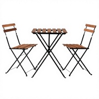 Ensemble de table et chaises de bistrot Kanhome, mobilier d'extérieur moderne, structure en métal, bois d'acacia, 3 pièces, pliable, pour appartement, Vietnam