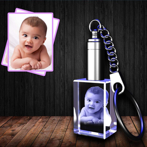 HDW Wholesale Blank Crystal Glass Keychains Personalized Custom 3D Laser Photo LED Lights Crystal Keychain
