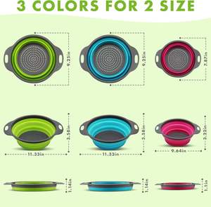 Vente flash : Ensemble de 2 passoires pliables rondes, égouttoir pliable en plastique pour la cuisine, panier de lavage pour fruits et légumes - Product Image 2