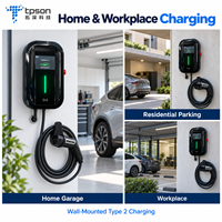 Tpson Nouvelle borne de recharge murale intelligente 7 kW AC pour véhicules électriques 32A Type 2 Station de charge murale IP65 pour usage domestique et commercial