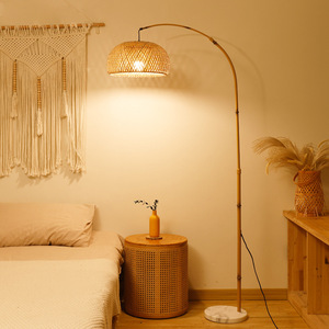 Modern Bamboo <b>Floor</b> <b>Lamp</b> Paper Dome Shade LED E26 <b>Base</b> Adjustable Height Dimmable CRI 90 Ra90 Soft Warm White Light Residential - Product Image 2