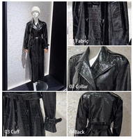 Manteau trench en cuir noir gaufré crocodile sur mesure OEM pour femme, longueur maxi, avec ceinture à boucle, veste d'hiver
