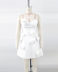 Eleganti donne Party Club abiti da sera <span class=keywords><strong>bianco</strong></span> <span class=keywords><strong>senza</strong></span> <span class=keywords><strong>spalline</strong></span> 3D floreale Applique Mini abito a fascia con corpetto corsetto - Product Image 3