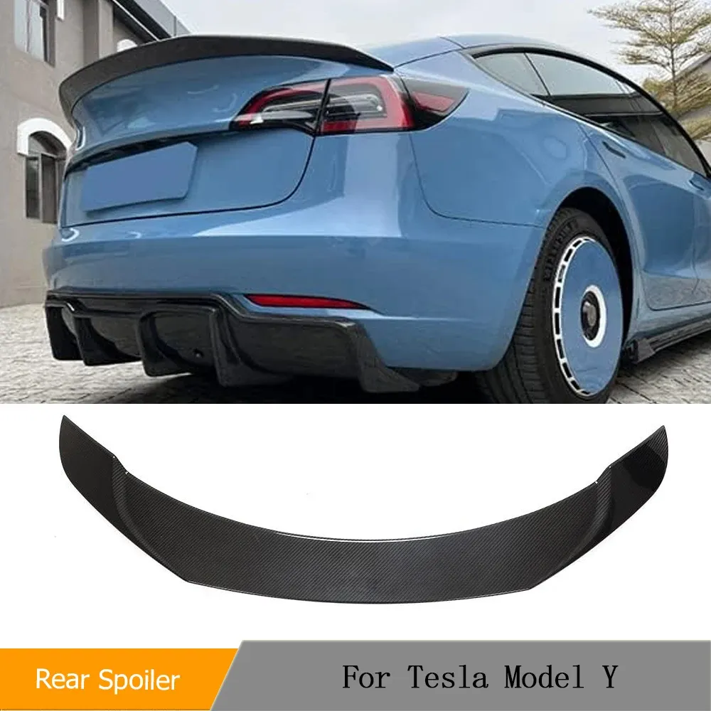 Spoiler serat karbon kering untuk Tesla, Kit Spoiler tinggi kendaraan utilitas empat pintu olahraga untuk Tesla Model Y 2019-2023